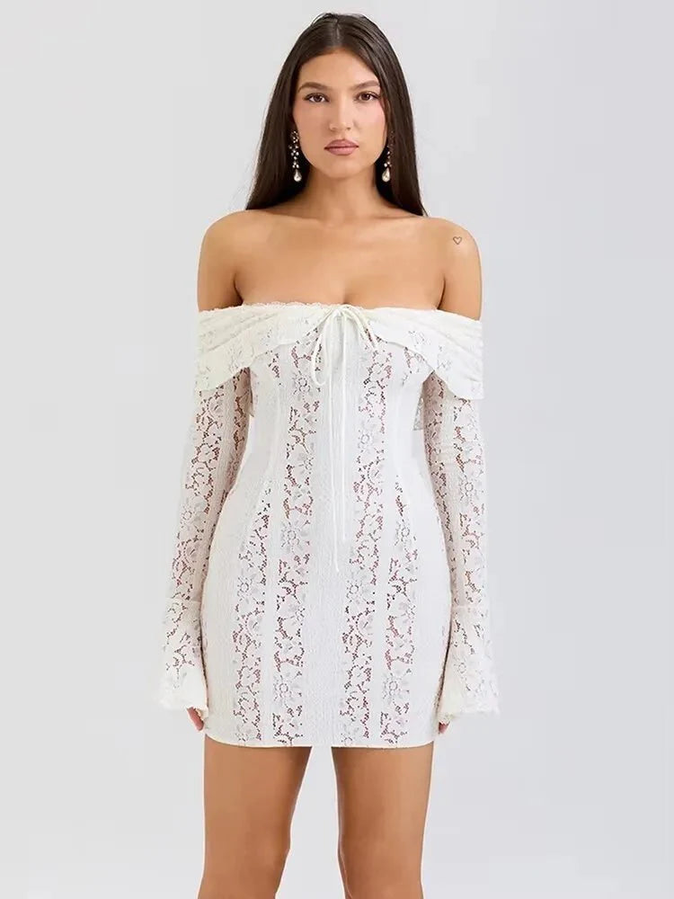 Lace Off-Shoulder Strapless Bodycon Maxi Dress