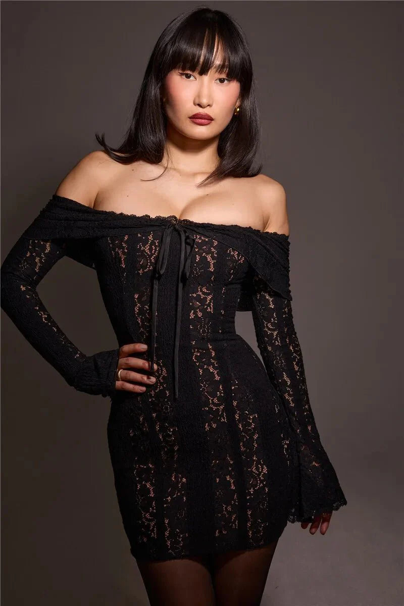 Lace Off-Shoulder Strapless Bodycon Maxi Dress