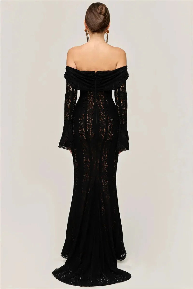Lace Off-Shoulder Strapless Bodycon Maxi Dress
