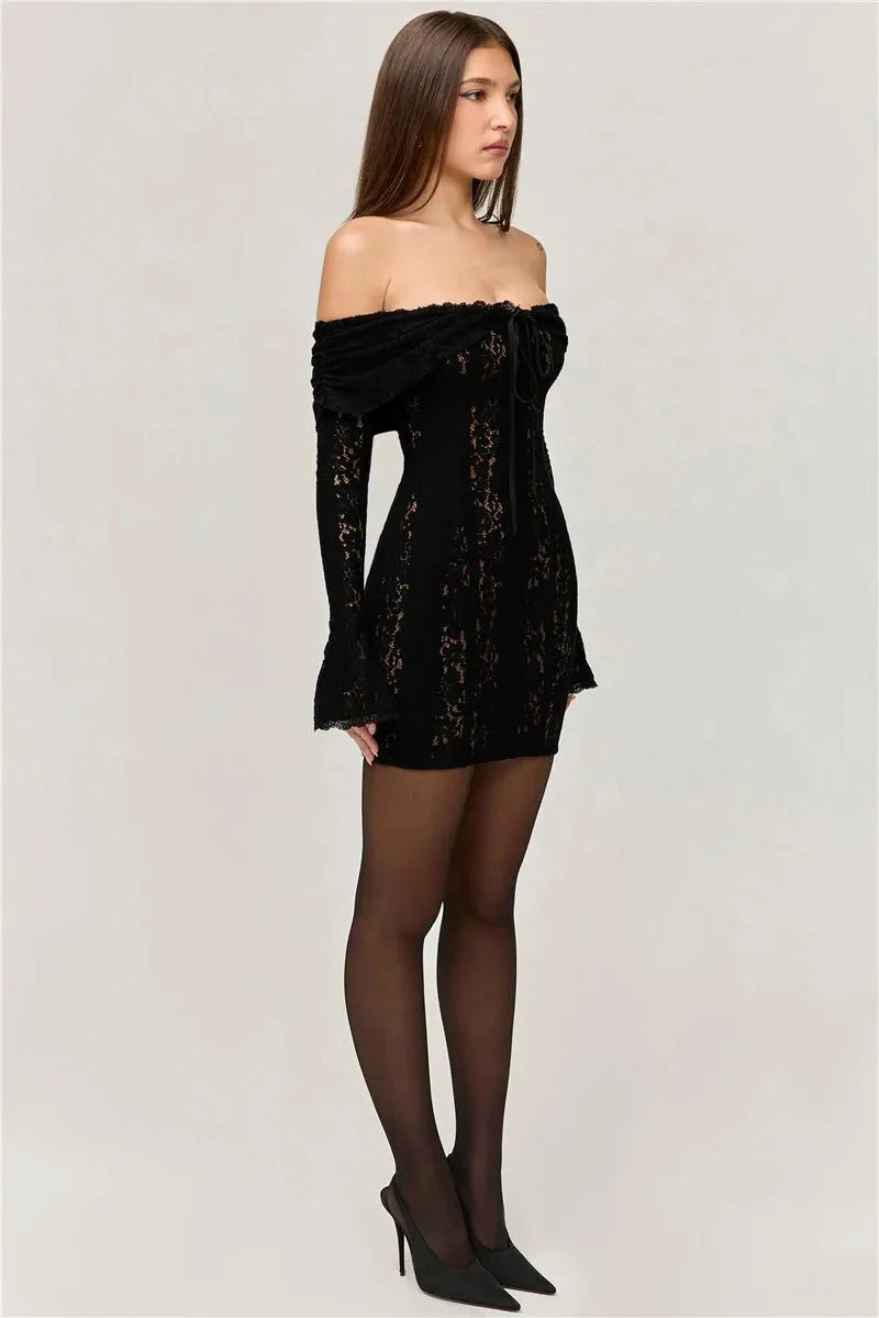 Lace Off-Shoulder Strapless Bodycon Maxi Dress