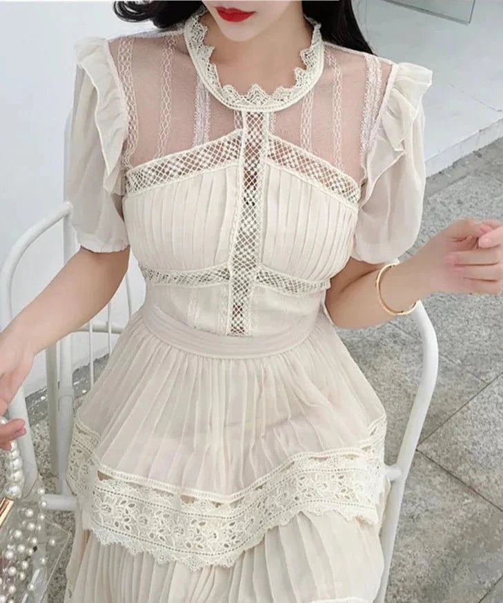 Lace Vintage Ruffle Tiered Long Dresses