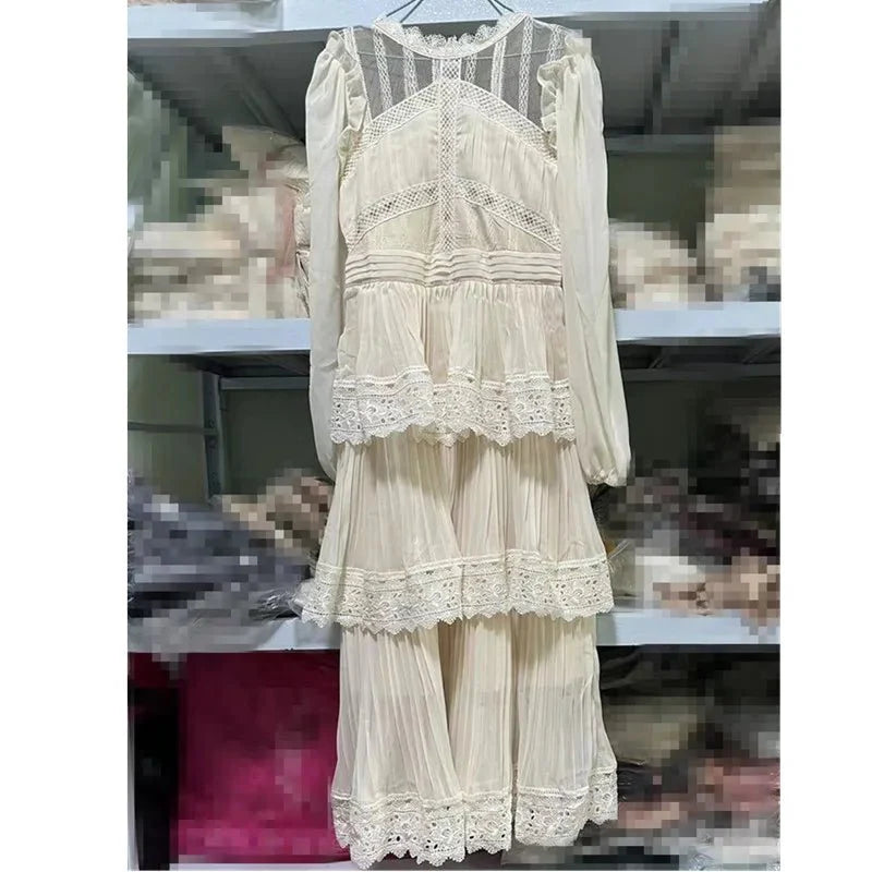 Lace Vintage Ruffle Tiered Long Dresses