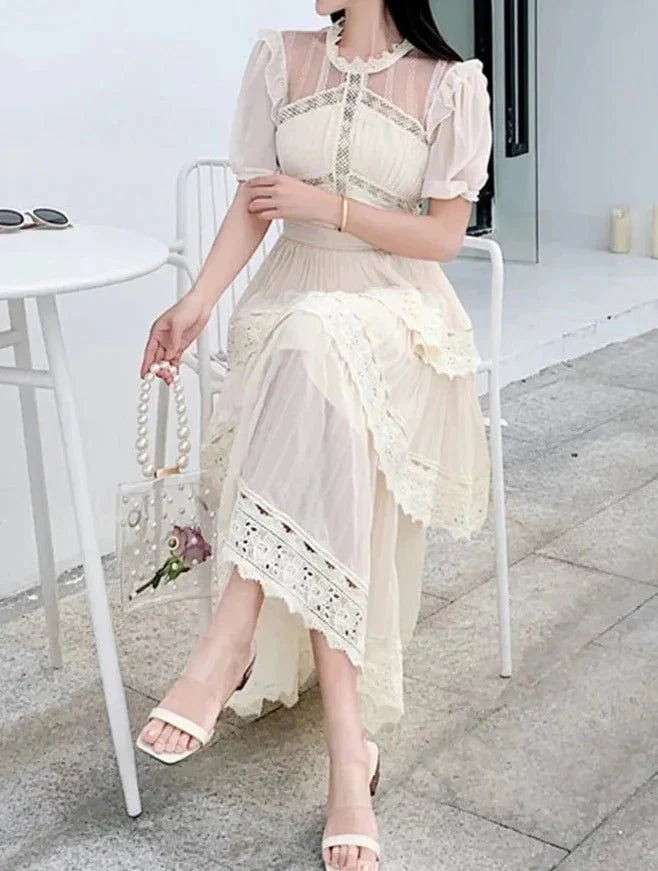 Lace Vintage Ruffle Tiered Long Dresses
