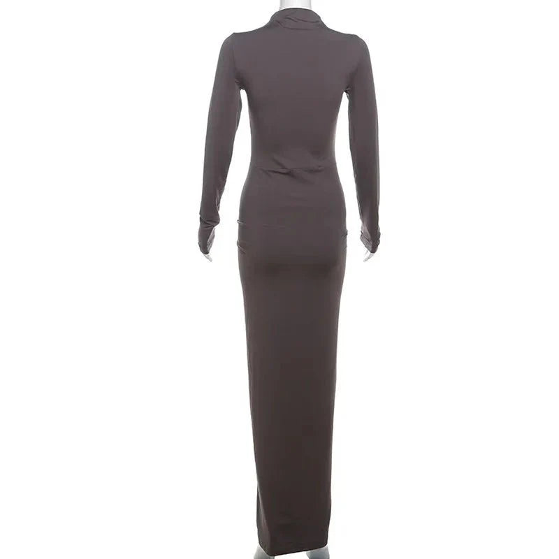 Long Sleeve Pleated Evening Dress