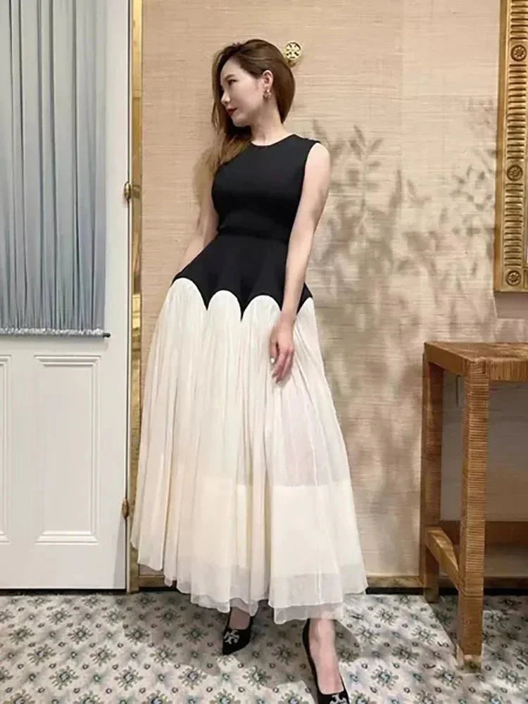 Mesh Patchwork Block Vintage Evening Dress