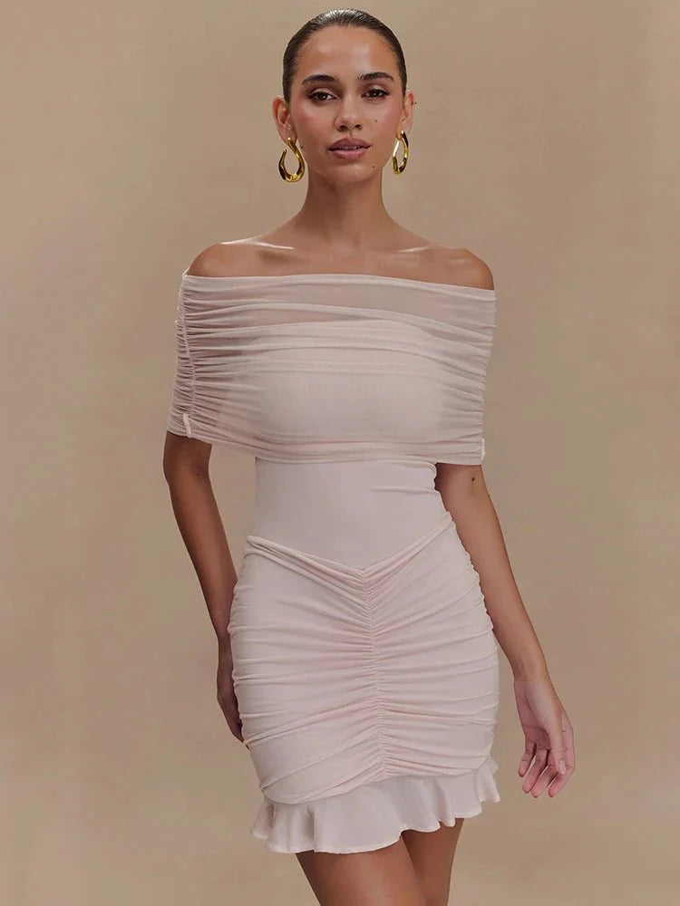Off-shoulder High Waist Mini Dress