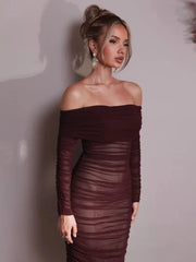 Off-Shoulder Ruched Bodycon Maxi Dress