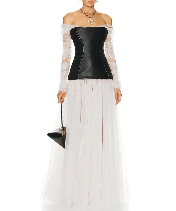 Off the Shoulder Long Sleeves Mesh Photoshoot Dress