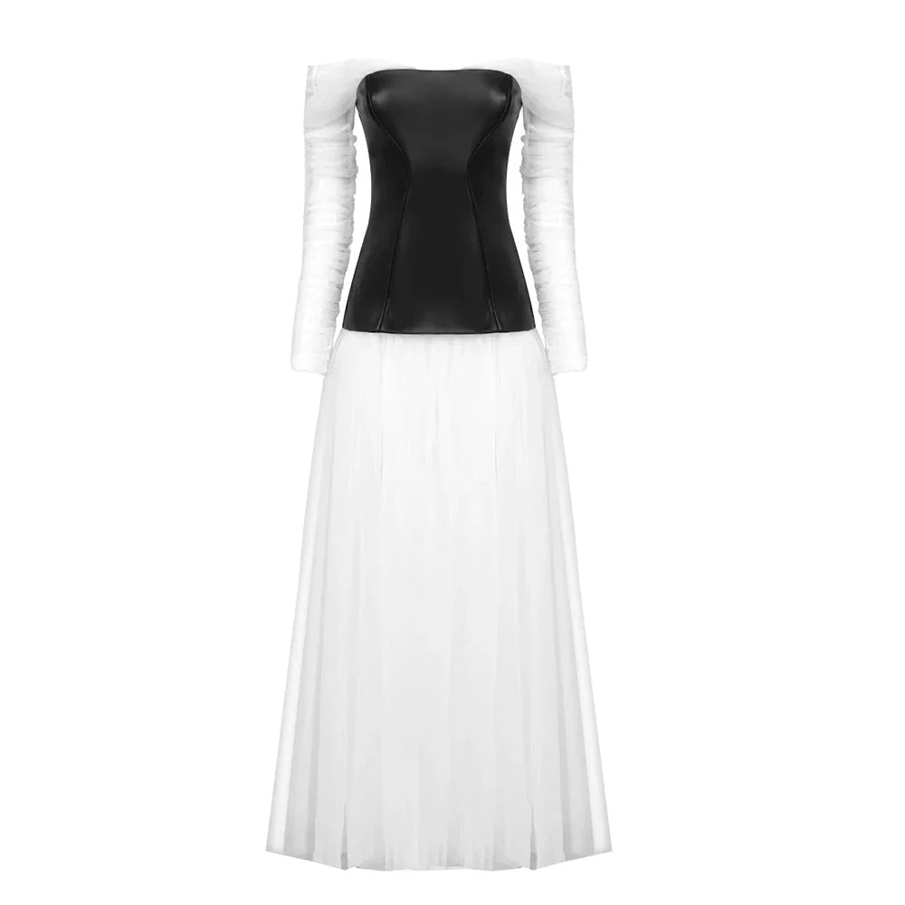 Off the Shoulder Long Sleeves Mesh Photoshoot Dress