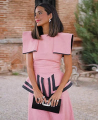 Pink Contrast Short Sleeve Work Dress