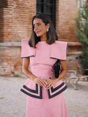 Pink Contrast Short Sleeve Work Dress