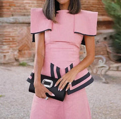 Pink Contrast Short Sleeve Work Dress