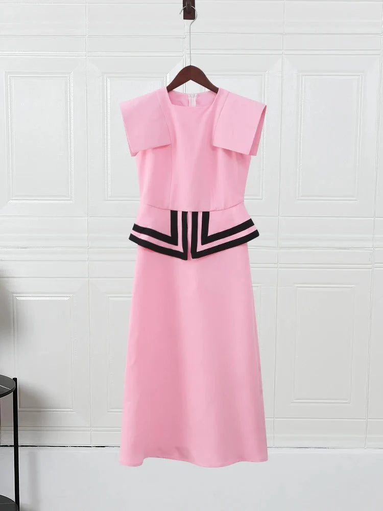 Pink Contrast Short Sleeve Work Dress