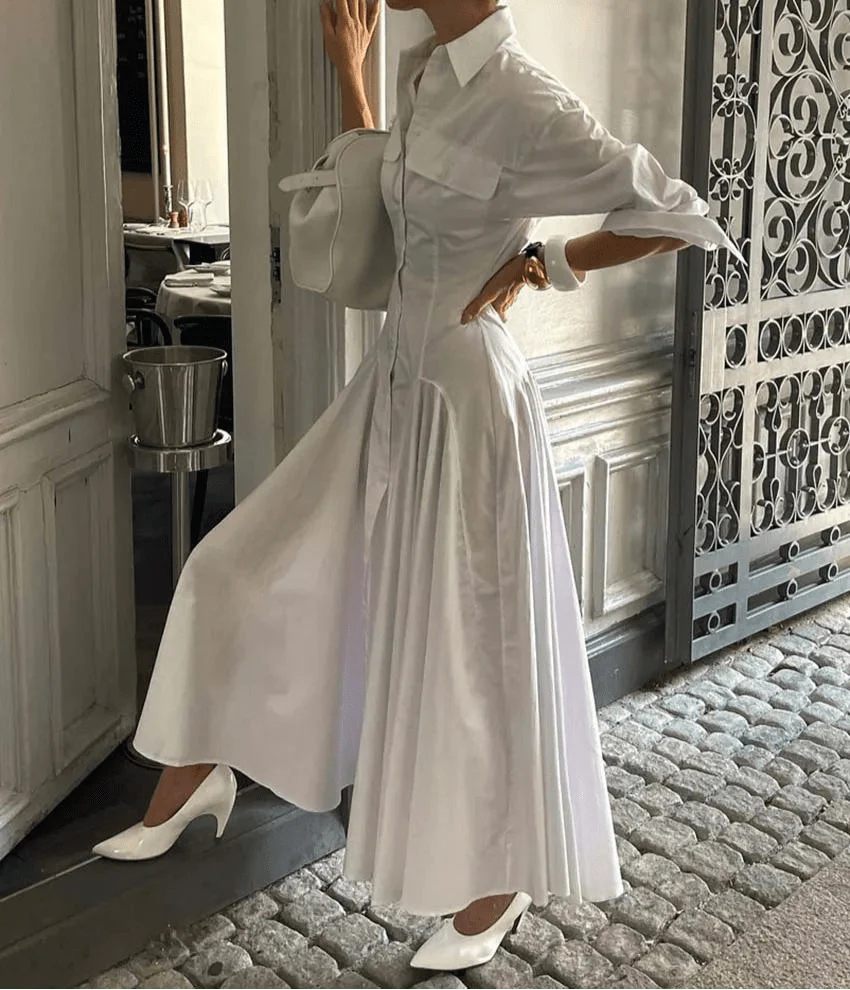 Pleated Three Quarter Sleeve Dress