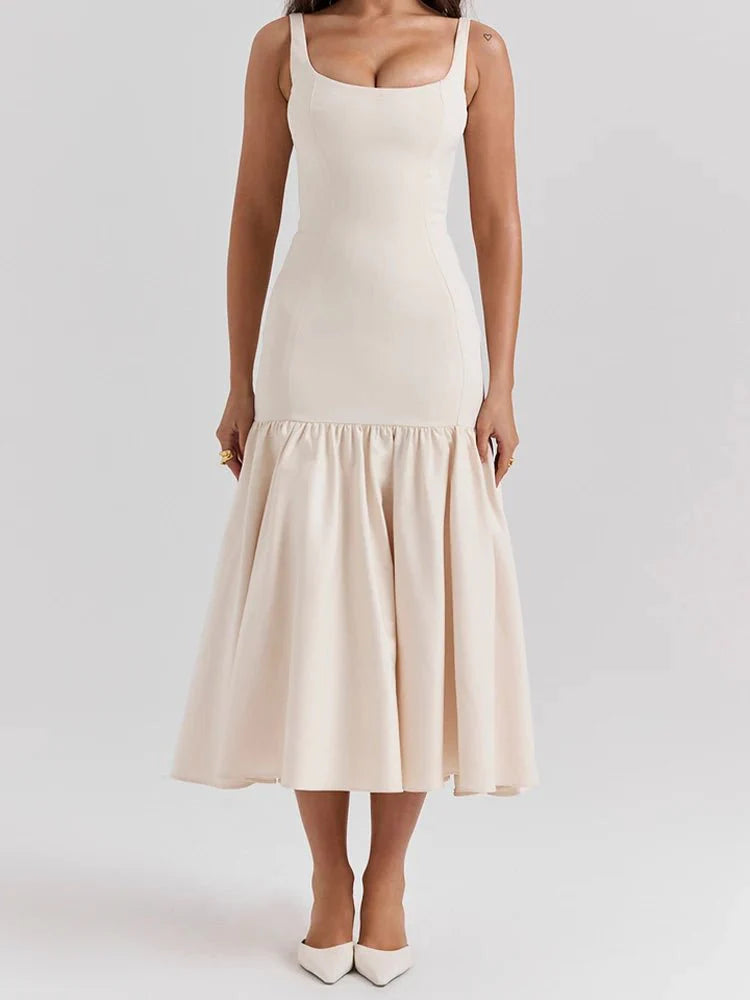 Ruffled Slim High Waist Pleated Dress