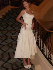 Ruffled Slim High Waist Pleated Dress