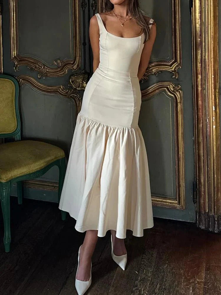 Ruffled Slim High Waist Pleated Dress