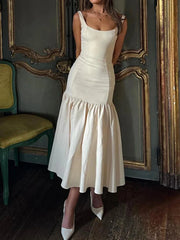 Ruffled Slim High Waist Pleated Dress