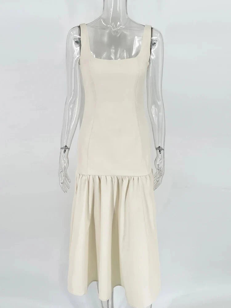 Ruffled Slim High Waist Pleated Dress