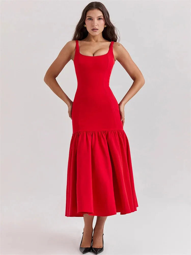 Ruffled Slim High Waist Pleated Dress