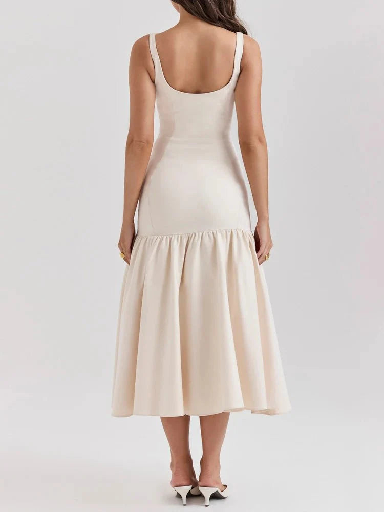 Ruffled Slim High Waist Pleated Dress