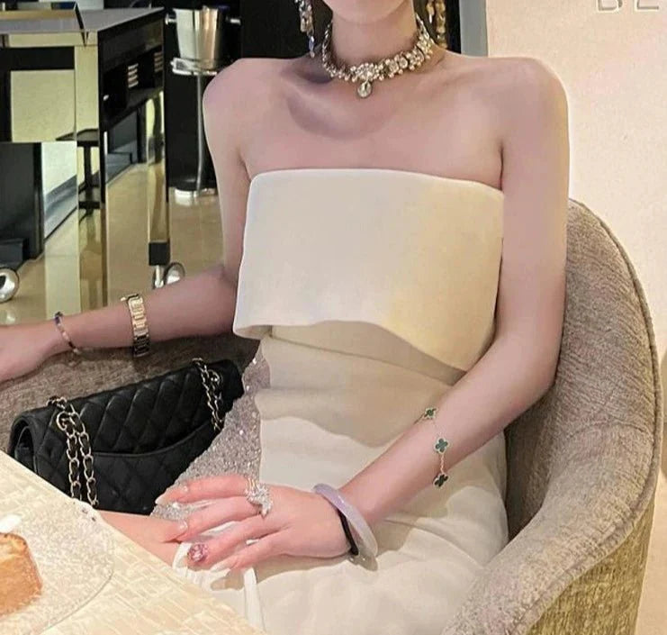 Satin Sequined Cocktail Party Slit Dress