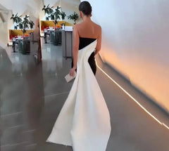 Satin Strapless Event Party Gowns With Train