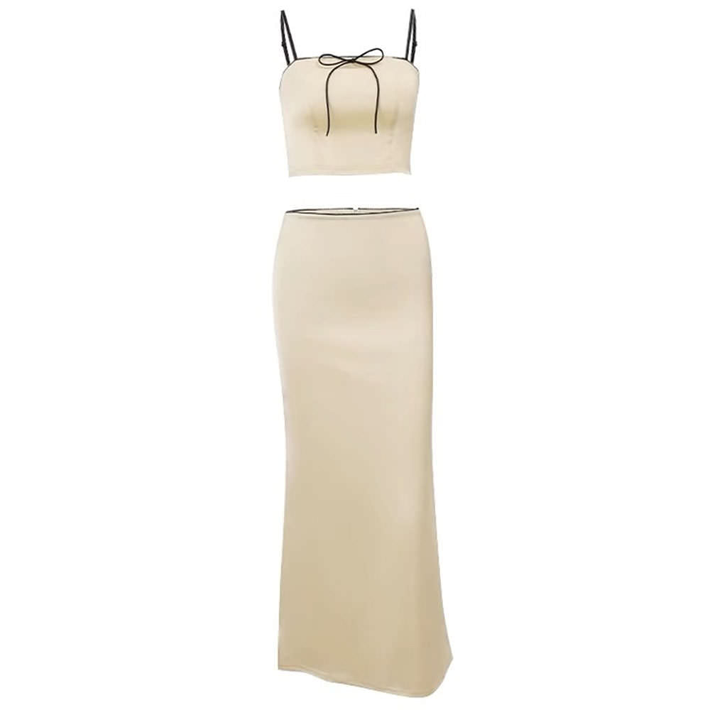 French Summer Satin Top & Maxi Skirt Set
