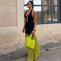 Sexy Halter Backless Patchwork Maxi Dress