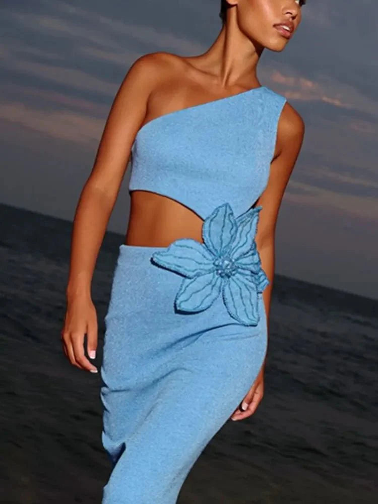 Sexy One-Shoulder Floral Bodycon Dress