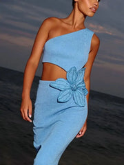 Sexy One-Shoulder Floral Bodycon Dress