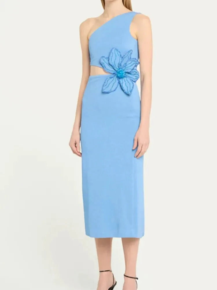 Sexy One-Shoulder Floral Bodycon Dress