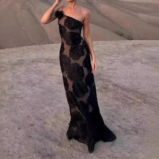 Sexy One-Shoulder Mesh Bodycon  Dress