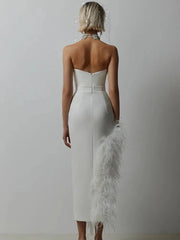 Sexy Strapless Feather Evening Bodycon Party Dress