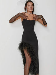 Sexy Strapless Feather Evening Bodycon Party Dress