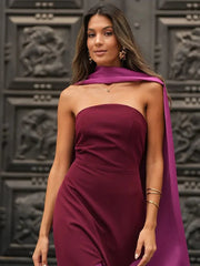 Shawl Collar Off-Shoulder Maxi Dress