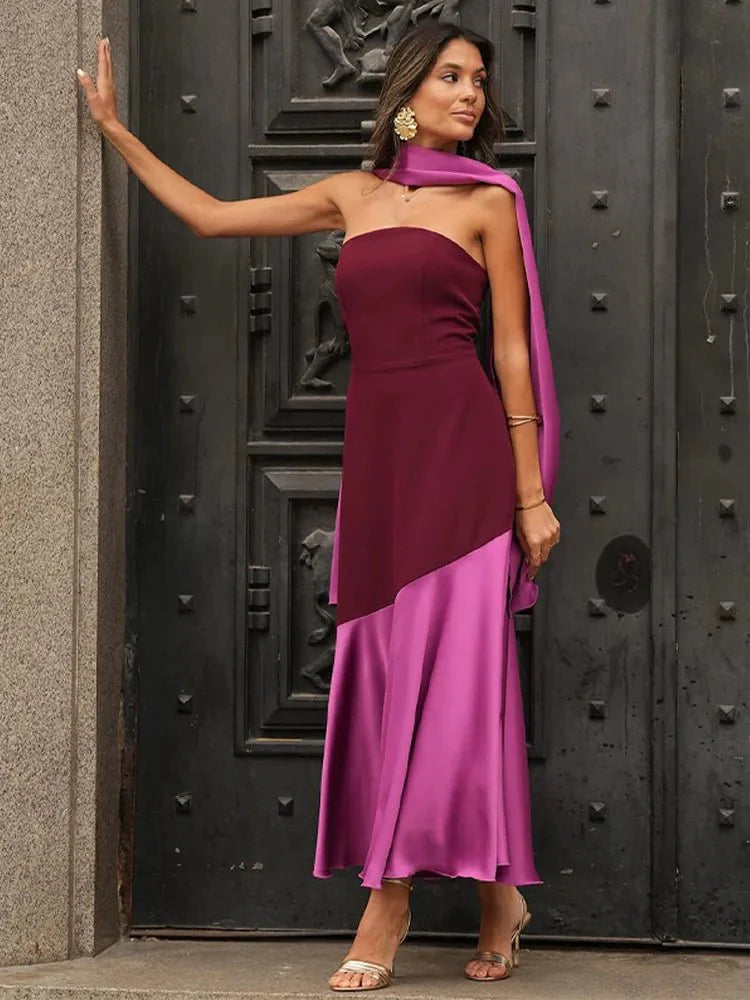 Shawl Collar Off-Shoulder Maxi Dress