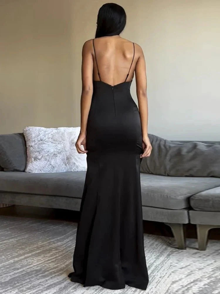 Side Slits Birthday Bow Backless Evening Dress