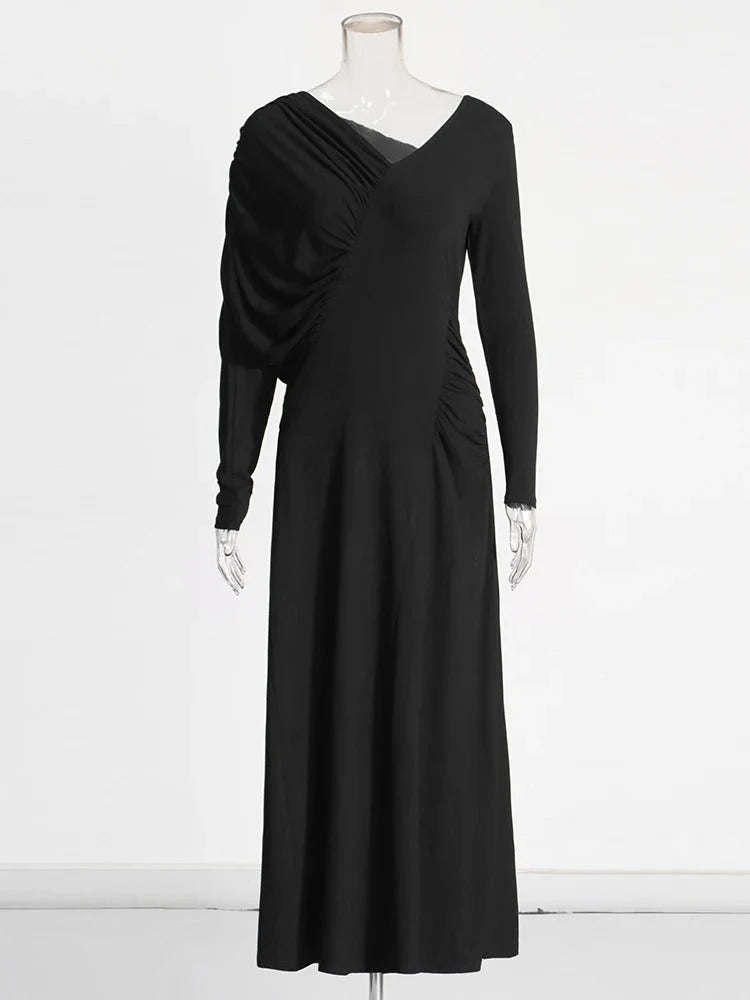 Solid Long Sleeve High Waist Elegant Dress