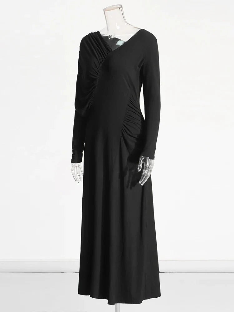 Solid Long Sleeve High Waist Elegant Dress