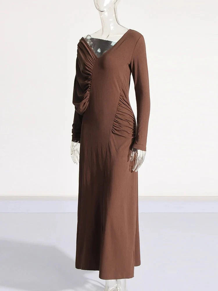 Solid Long Sleeve High Waist Elegant Dress