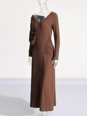 Solid Long Sleeve High Waist Elegant Dress