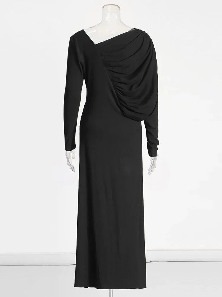 Solid Long Sleeve High Waist Elegant Dress
