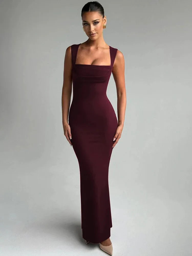 Square Collar Sleeveless Sexy Maxi Dress