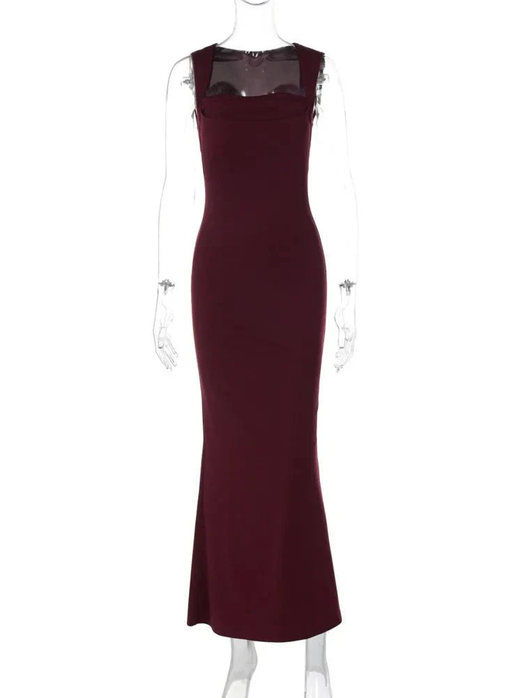Square Collar Sleeveless Sexy Maxi Dress
