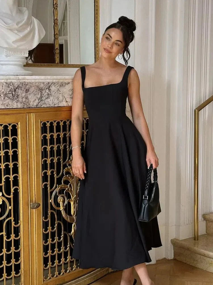 Square Neckline Sleeveless A-line Dress