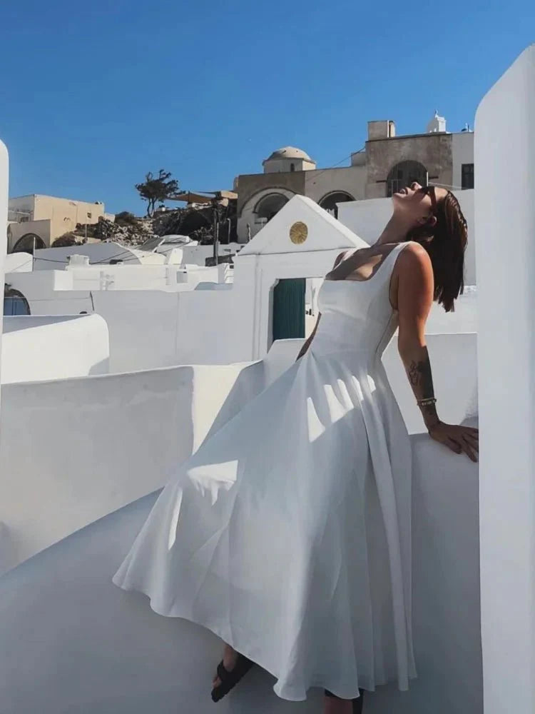 Square Neckline Sleeveless A-line Dress