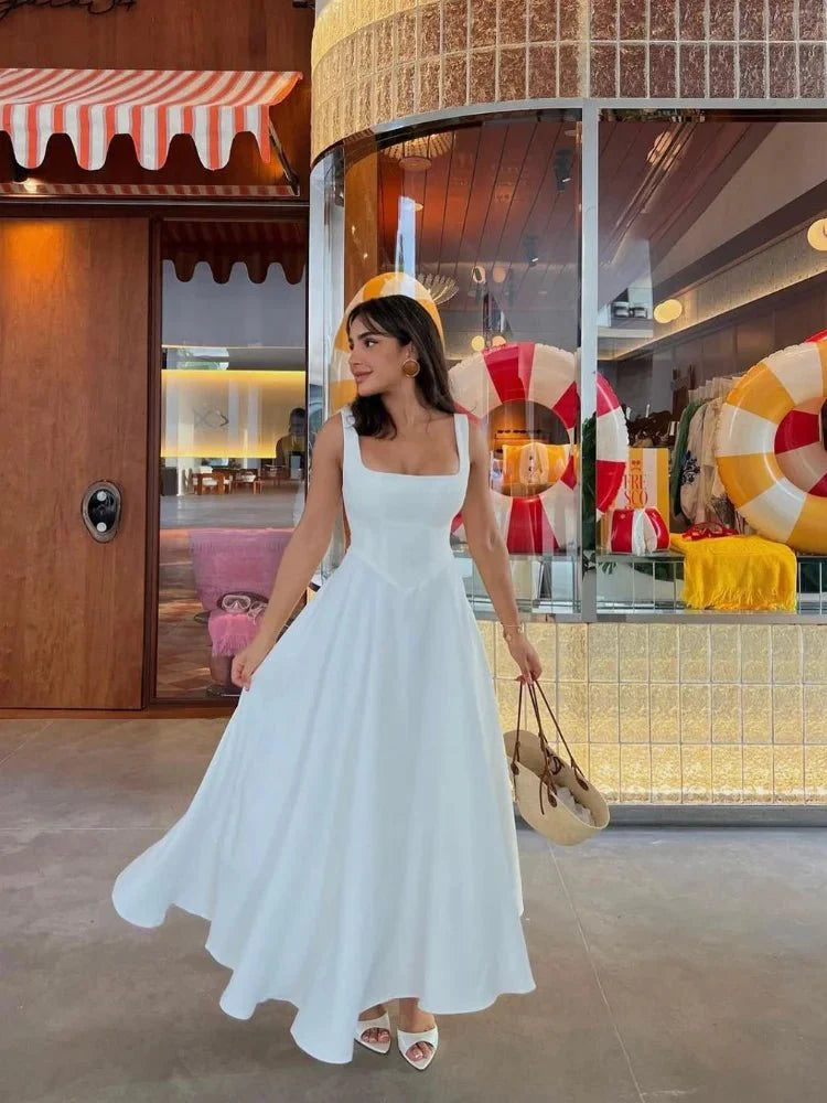 Square Neckline Sleeveless A-line Dress