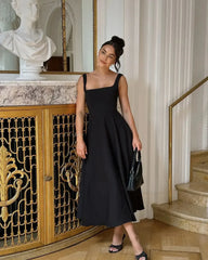 Square Neckline Sleeveless A-line Dress