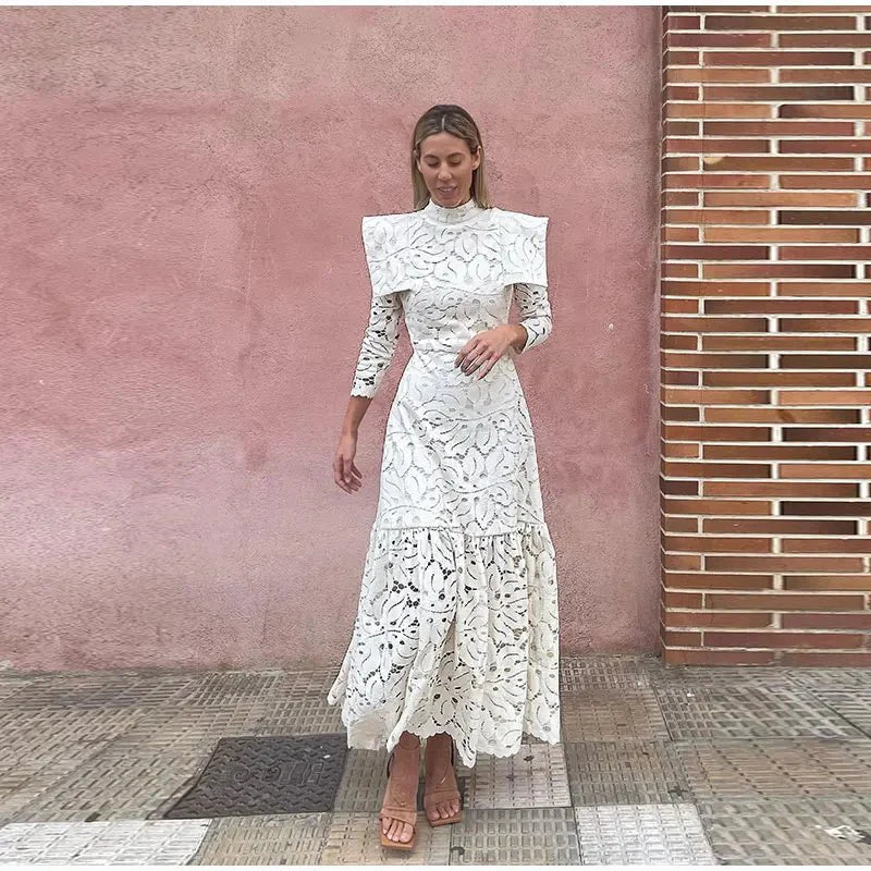 White Lace Long Sleeve Dress